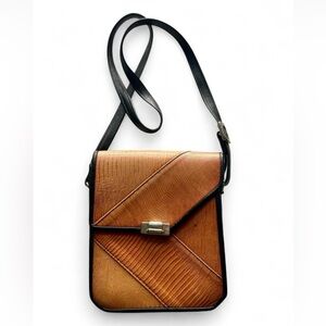 Vintage 1980s Roche Genuine Leather Cognac Patchwork Crossbody Bag Signature M